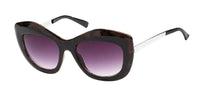 Load image into Gallery viewer, Sonnenbrille Damen wellige besondere Form 400 UV Metallbügel lila getönt
