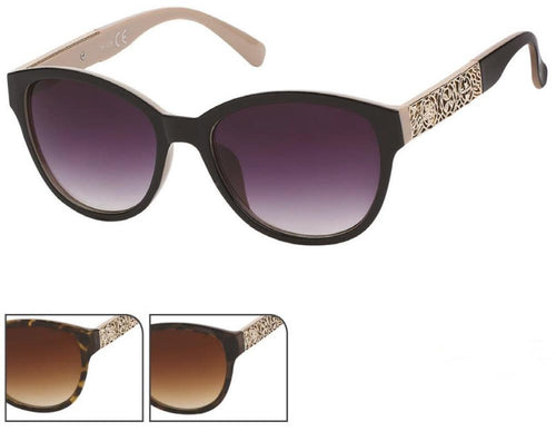 Sonnenbrille Damen goldfarbene Metall Blumenornamente am Bügel 400 UV getönt