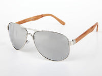 Load image into Gallery viewer, Sonnenbrille Piloten Retro 400 UV Steg dick Bügel Holzmaserung
