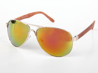 Load image into Gallery viewer, Sonnenbrille Piloten Retro 400 UV Steg dick Bügel Holzmaserung
