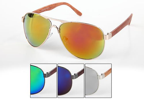 Sonnenbrille Piloten Retro 400 UV Steg dick Bügel Holzmaserung