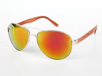 Load image into Gallery viewer, Sonnenbrille Piloten Retro 400 UV Doppelsteg Bügel Holzmaserung
