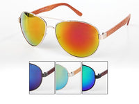 Load image into Gallery viewer, Sonnenbrille Piloten Retro 400 UV Doppelsteg Bügel Holzmaserung

