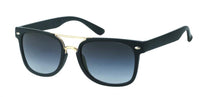 Load image into Gallery viewer, The Sonnenbrille Retro Doppelsteg Vintage 400UV Nerd getönt features black rectangular lenses with dark gradient tint, a slim gold bridge, silver hinge accents, and UV-Schutz 400 for protection—a perfect vintage nerd look.
