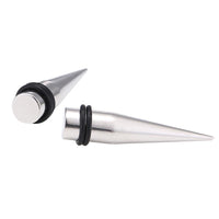 Load image into Gallery viewer, Piercing Spike Expander Edelstahl silbern Ohrstecker zwei Gummiringe schwarz
