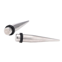 Load image into Gallery viewer, Piercing Spike Expander Edelstahl silbern Ohrstecker zwei Gummiringe schwarz
