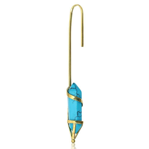 Stein Hexagon Ohr Hook 2mm Piercing Brass gold antik Türkis Onyx Ohrhänger lang