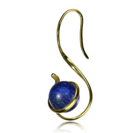 Load image into Gallery viewer, Stein S-Form Ohr Hook 2mm Piercing Brass gold antik Lapis Lazuli Kugel 53mm Ohrhänger
