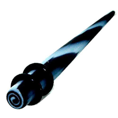 The Spirale Piercing Expander Dehnungsstab Straight Dehnstab Unisex in black and white features a taper design with two black rubber rings, shown on a white background.