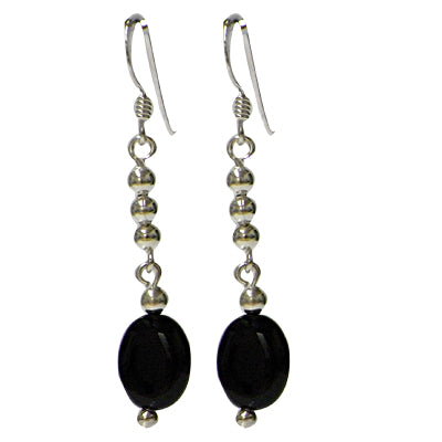 Silberohrringe aus 925er Sterling Silber mit einem Onyx Onyxohrringe lang kettenförmig ovaler Stein