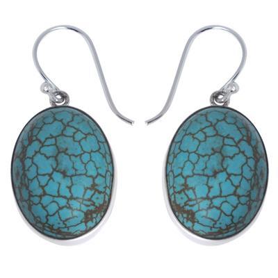 Rückseite 925er Sterling Silber Silberohrringe oval gewölbt Howlith türkis Ohrringe Schmuck