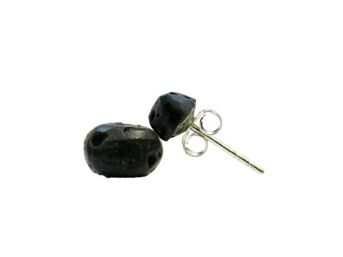 Lavasteinohrstecker, oval, 6mm schwarz porös