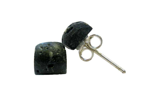 Lavasteinohrstecker, quadratisch, 6mm schwarz porös