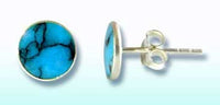 Load image into Gallery viewer, Ohrstecker flach Türkis rund 925er Sterlingsilber gefasst Silberohrstecker Ohrringe Damen Schmuck
