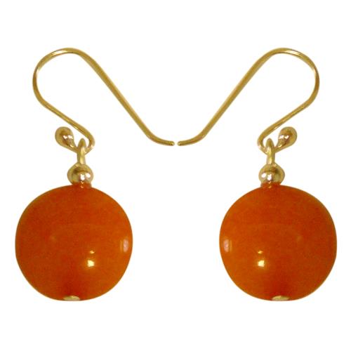 Damenohrringe mit orangem Achat Stein, mit 925er Sterlingsilberbügel rund flach