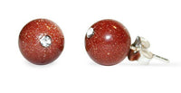 Load image into Gallery viewer, Ohrstecker Perle Glitzerstein weiß Sandstein braun glitzernd 925er Sterling Silber Steinohrstecker
