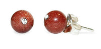 Load image into Gallery viewer, Ohrstecker Perle Glitzerstein weiß Sandstein braun glitzernd 925er Sterling Silber Steinohrstecker
