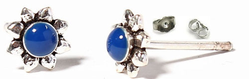 Stern Ohrstecker, lapis, dunkelblau, rund, 6 mm Ø, in Silber eingefasst, 925er Sterlingsilber-Stift