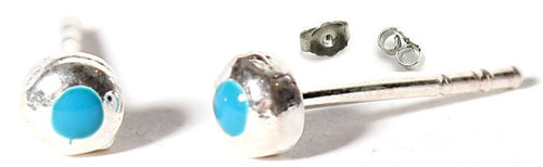 Ohrstecker, türkis, breiter Silberrahmen, rund, 3 mm Ø, 925er Sterlingsilber-Stift