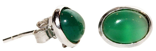 Ohrstecker Jade Rand Kante grün oval 10 mm Ø eingefasst 925er Sterling Silber