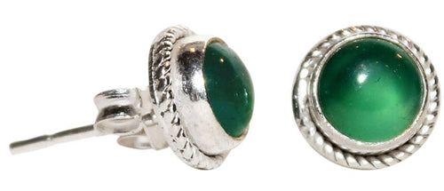 Ohrstecker Jade grün rund Rand Zopfmuster 8 mm Ø eingefasst 925er Sterling Silber