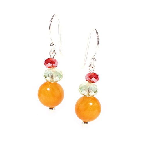 Perlenohrringe, orange, grün, rosa, mit Katzenauge, 925er Sterlingsilber-Bügel, 20 mm lang