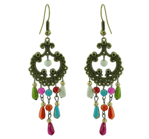 Ohrringe Messing Damen Ohrhänger Kupfer Ohrschmuck Schmuck Steine bunt