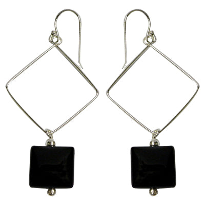 Silberohrringe mit Onyx aus 925er Sterling Silber Onyxohrringe Damen zwei Quadrate