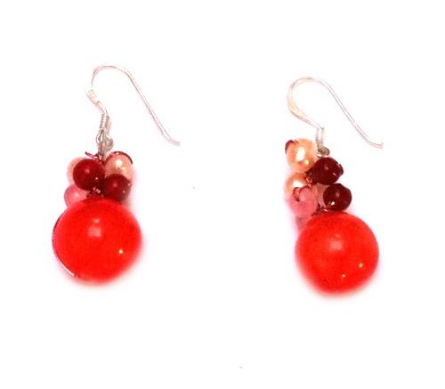 Damen Ohrringe Ohrhänger 925er Sterling Silber Perlen Steine rot weiß orange