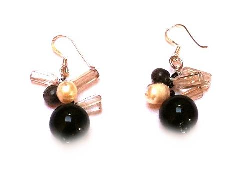 Damen Ohrringe Ohrhänger 925er Sterling Silber Ohrschmuck Perlen Steine Onyx schwarz weiß