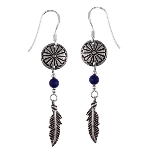 Ohrhänger Perle Lapis blau Feder Sterling Silber Ohrringe Damen Indianer Schmuck
