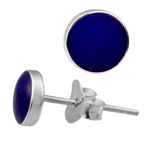 Ohrstecker Achat dunkelblau Stein 925er Sterlingsilber rund Silberohrstecker unisex Steinohrstecker