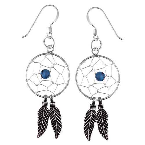Silberohrringe Traumfänger Türkis Blätter Damen Ohrschmuck 925er Sterling Silber
