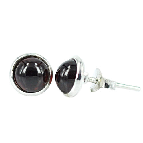 Ohrstecker rot Granat rund 8 mm Ø Rand glänzend eingefasst 925er Sterlingsilber