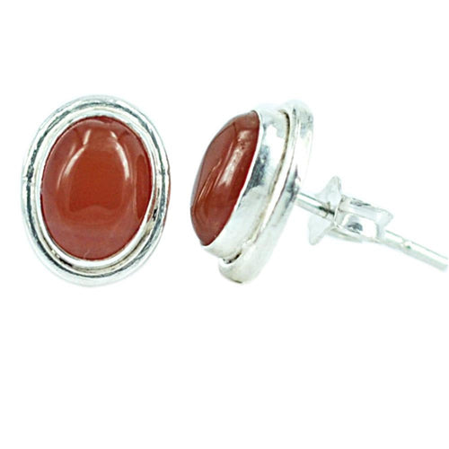 Ohrstecker oval Orange Braun Karneol 10 mm Ø eingefasst 925er Sterlingsilber