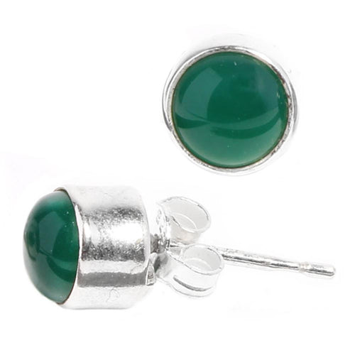 Silberohrstecker rund grün Jade Ohrringe Ohrstecker Damen Ohrring Stecker 925er Sterling Silber