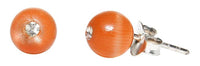 Load image into Gallery viewer, A pair of Ohrstecker Katzenauge orange Glitzerperle earrings with glittering orange beads, set on 925er Sterling Silber posts.
