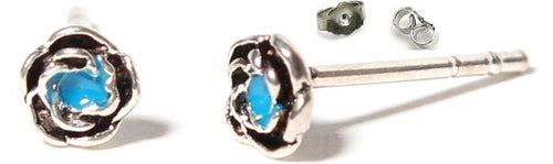 Rose Ohrstecker türkis, rund, 3 mm Ø, eingefasst, 925er Sterlingsilber