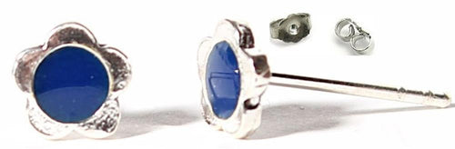 Ohrstecker Blume, lapis, dunkelblau, 6 mm Ø, eingefasst, 925er Sterlingsilber-Stift