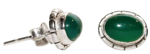 Ohrstecker Jade grün Rand Rillen oval 10 mm Ø eingefasst 925er Sterling Silber