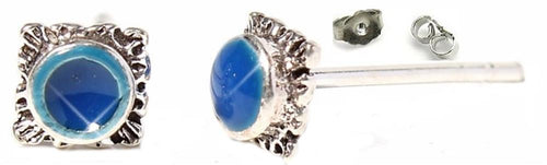 Ohrstecker eckig, 4 mm Ø, lapis, dunkelblau, in Silber mit Muster eingefasst, 925er Sterlingsilber-Stift