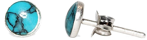 Ohrstecker flach Türkis rund 925er Sterlingsilber gefasst Silberohrstecker Ohrringe Damen Schmuck