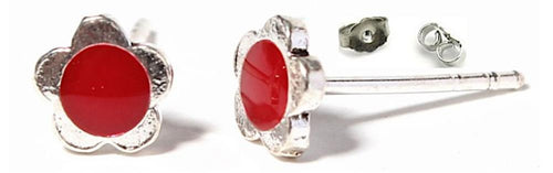 Ohrstecker Blume, koralle, rot, 6 mm Ø, eingefasst, 925er Sterlingsilber-Stift