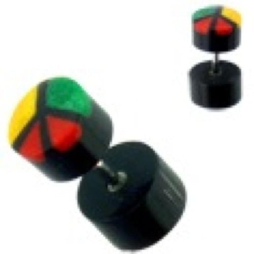 Tribal Fake Piercing, schwarzer Fakeplug mit buntem Muster, handgeschnitzt aus Büffelhorn, 1mm, Edelstahlbügel