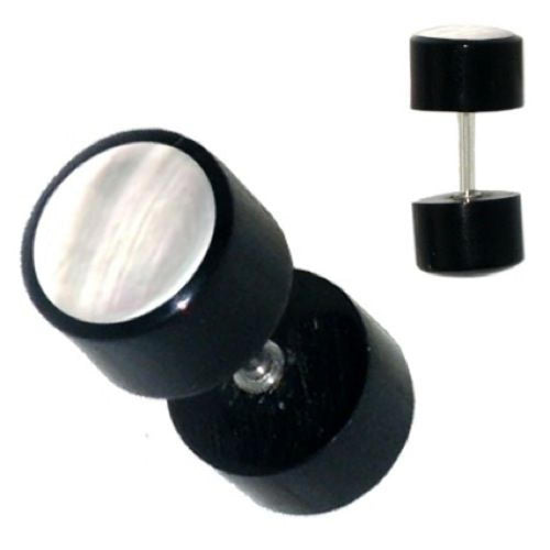 Fake Piercing Horn schwarz Perlmutt weiß, Expander, Ohrhänger, Ohrstecker, Ohrring