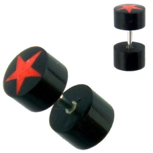 Fake Piercing Horn Stern schwarz rot, Expander, Ohrhänger, Ohrstecker, Ohrring