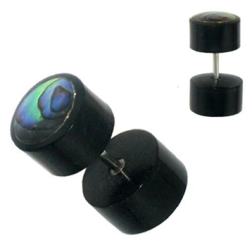 Fake Piercing Horn schwarz Perlmutt bunt Abalone, Expander, Ohrhänger, Ohrstecker, Ohrring