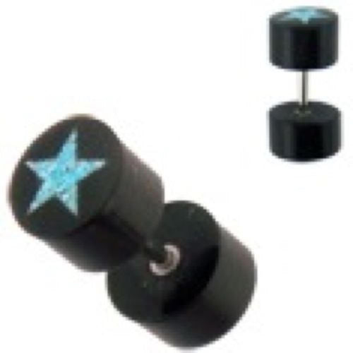 Fake Piercing Horn Stern schwarz türkis, Expander, Ohrhänger, Ohrstecker, Ohrring