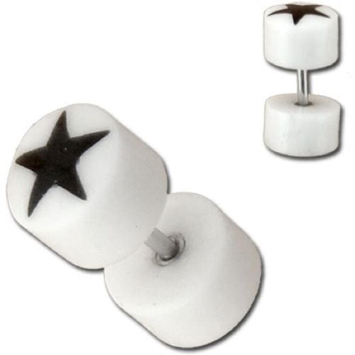 Fake Piercing, Bone Stern, schwarz weiß, Expander, Ohrhänger, Ohrstecker, Ohrring