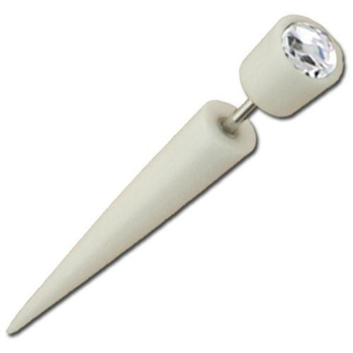 Tribal Fake Piercing, weißer Bonespike mit weißem Kristall, handgeschnitzt aus Bone, 1mm, Edelstahlbügel